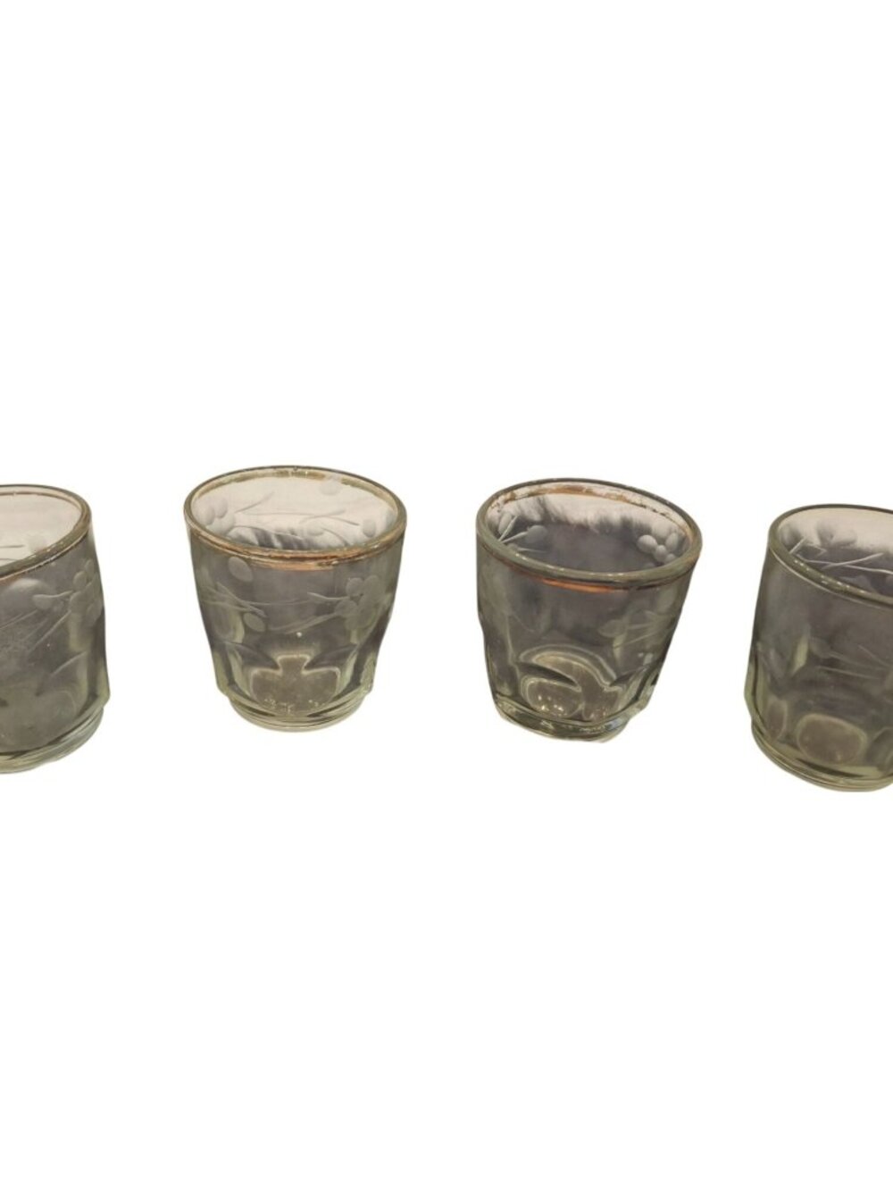 Vintage Frosted Floral Gold Rim Shot Glass Set Lot 4 Barware Drinking Glass